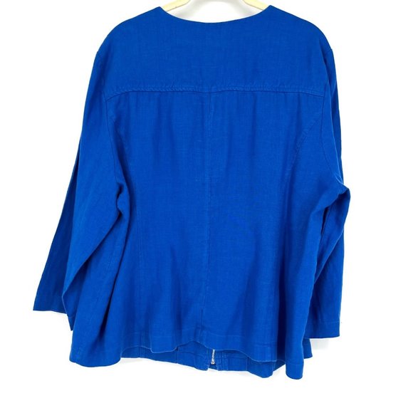 Chico's Size Large 100% Linen Zip Up Jacket Blue Blazer 3/4 Sleeve Pockets - Picture 5 of 8